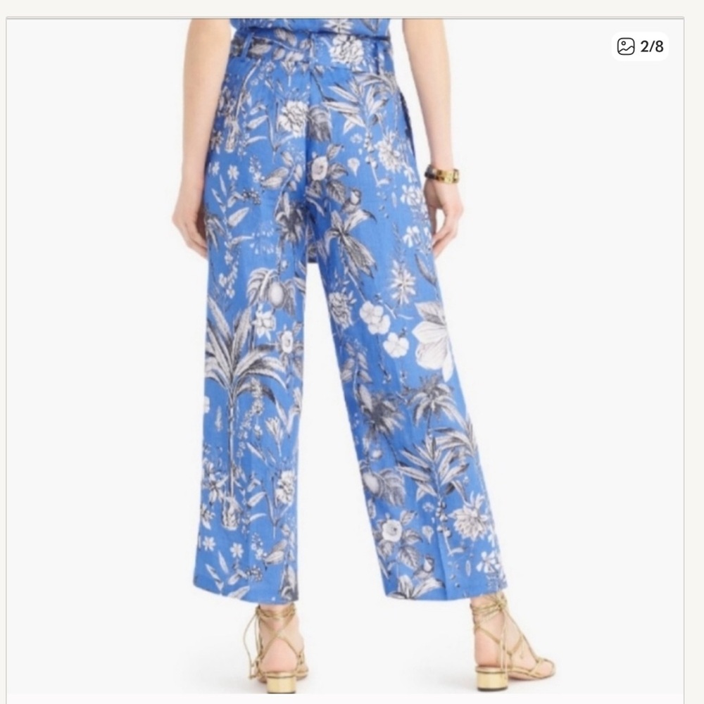 J Crew floral linen wide leg cropped pants - Picture 2 of 8